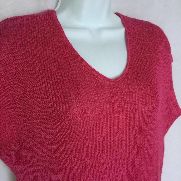 Evan Picone Short Sleeve Sweater Top Sz L Stretchy Pink Ramie Rayon Knit V-Neck - Picture 5 of 7